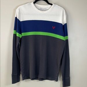 AMERICAN EAGLE OUTFITTERS Men’s LG‎ Wide Stripe Long Sleeve Thermal Crewneck